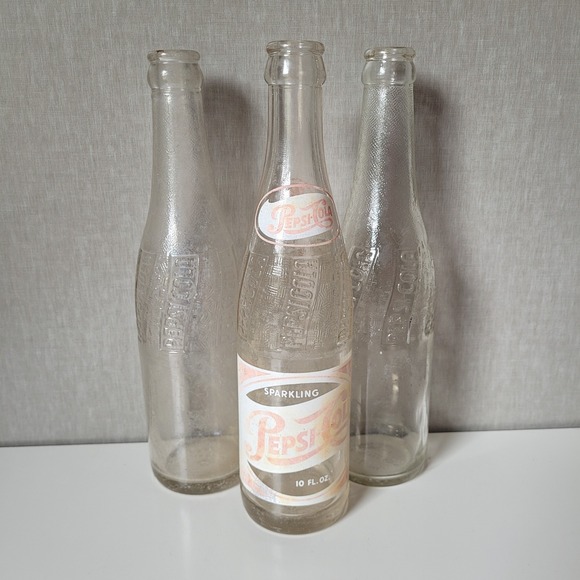 Vintage 1940s Pepsi-Cola 10 oz Glass Bottles Lot of 3 Owens-Illinois, WWII Era